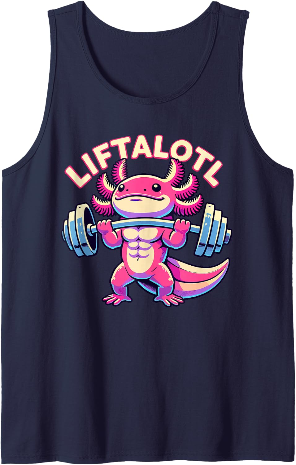 Fitness, Weight Lifting Training, Workout, Axolotl LIFTALOTL Tank Top - Navy Blue