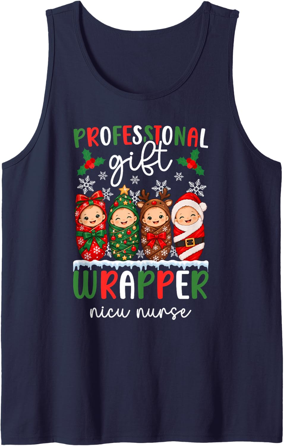 Christmas NICU Nurse Xmas Party Neonatal ICU Nurse Sleeveless Tank Top - Navy Blue