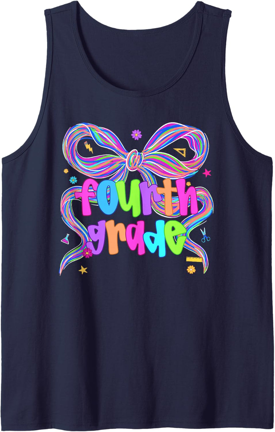 4th Grade Girls Coquette Bow Back to School Fourth Grade Sleeveless Tank Top - Navy Blue