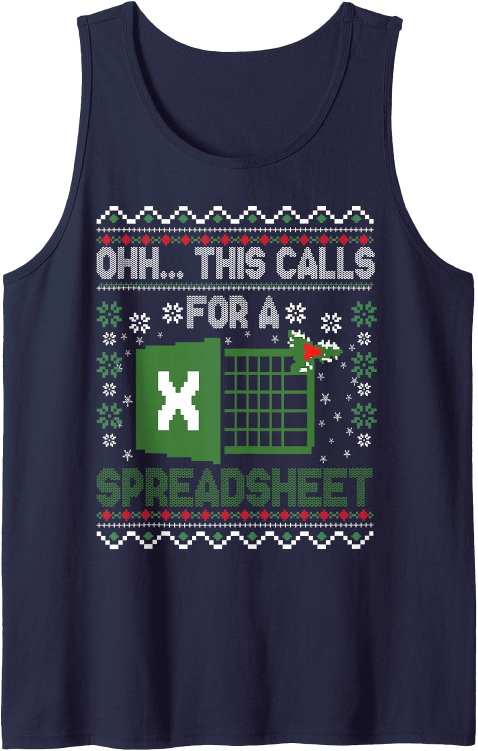 This Calls for a Spreadsheet Office Ugly Christmas Sweater Sleeveless Tank Top - Navy Blue