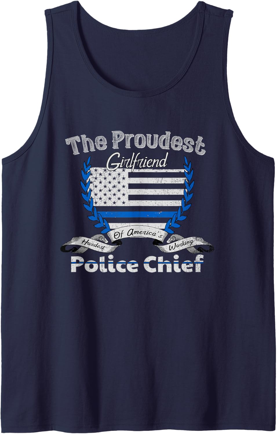 Police Chief Proud Girlfriend Graphic Sleeveless Tank Top - Navy Blue