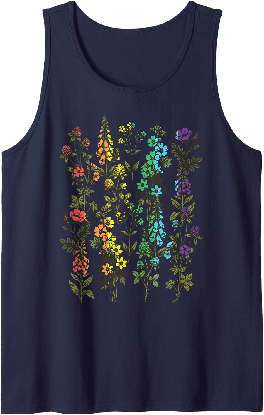 Gay Rainbow Wildflowers LGBTQ Pride Month Floral Men Women Tank Top - Navy Blue