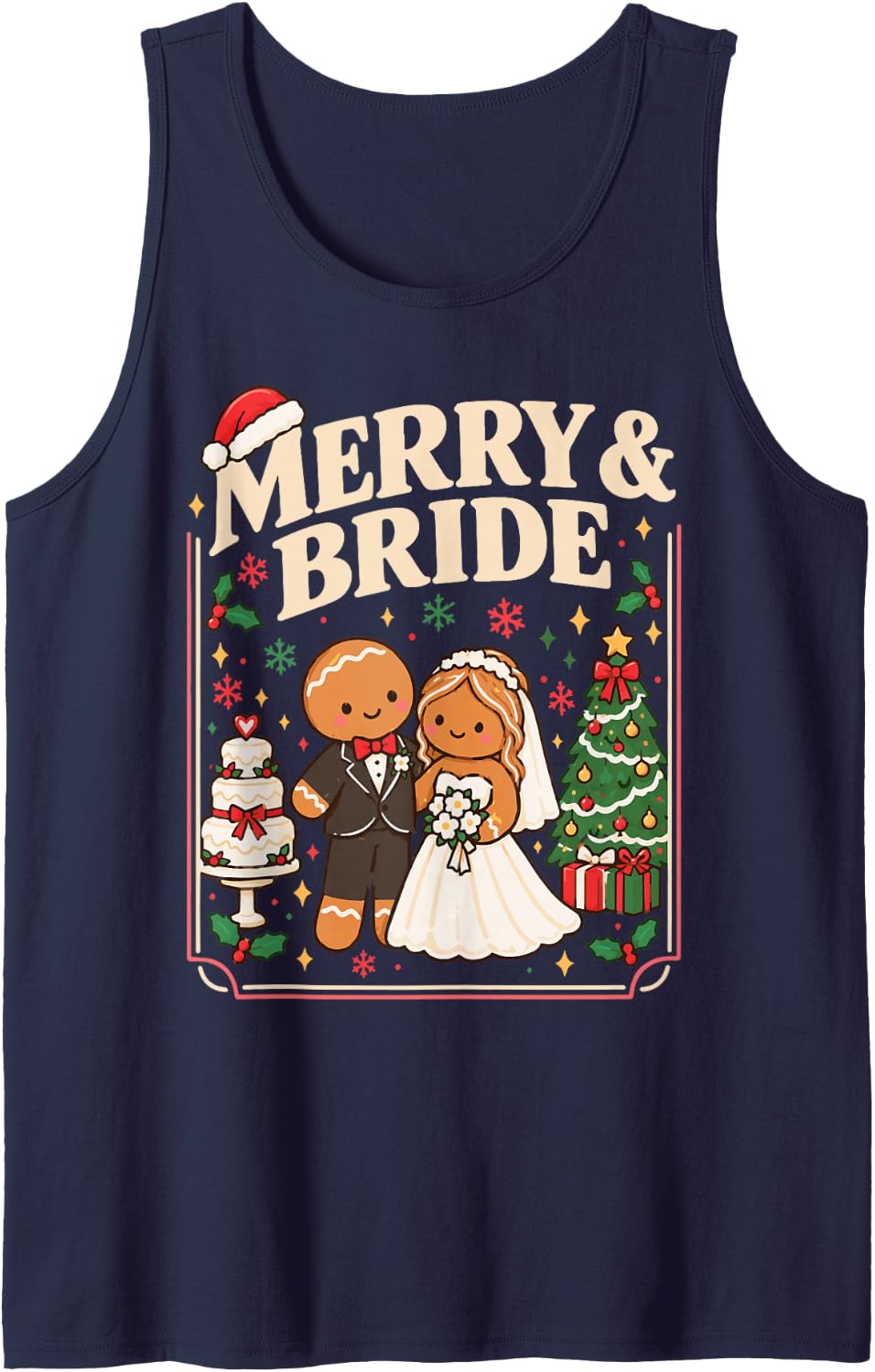 Merry & Bride Christmas Bachelorette Future Mrs. Gingerbread Sleeveless Tank Top - Navy Blue