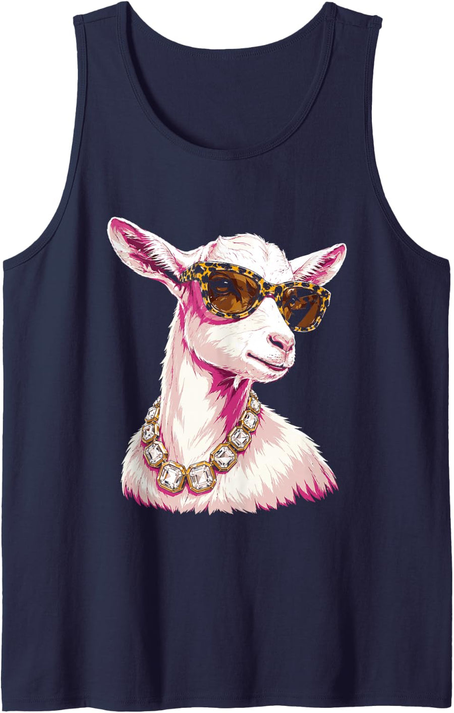 Glam Goat Leopard Sunglasses Jewelry Farm Animal Lover Women Sleeveless Tank Top - Navy Blue