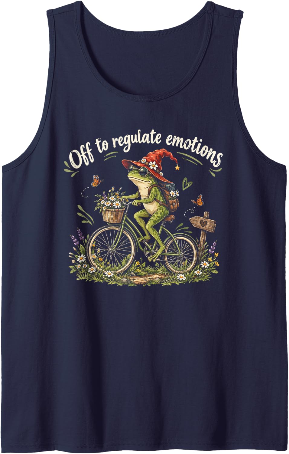 Off to Regulate Emotions Mental Health Funny Frog Scooter Sleeveless Tank Top - Navy Blue
