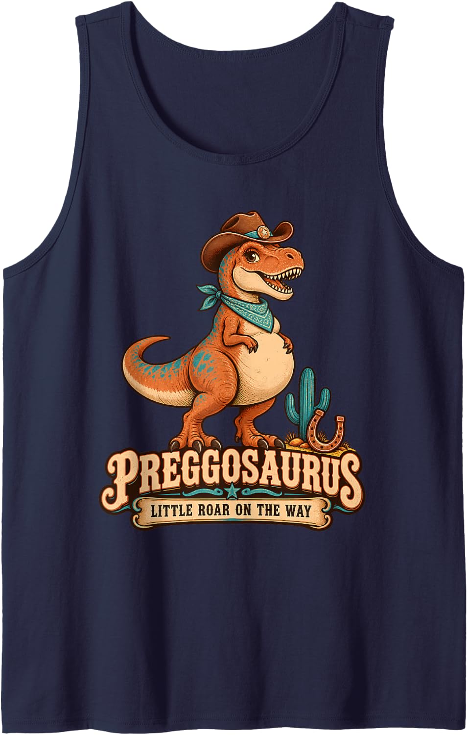 Preggosaurus Little Roar On The Way Pregnant Mom to Be Sleeveless Tank Top - Navy Blue
