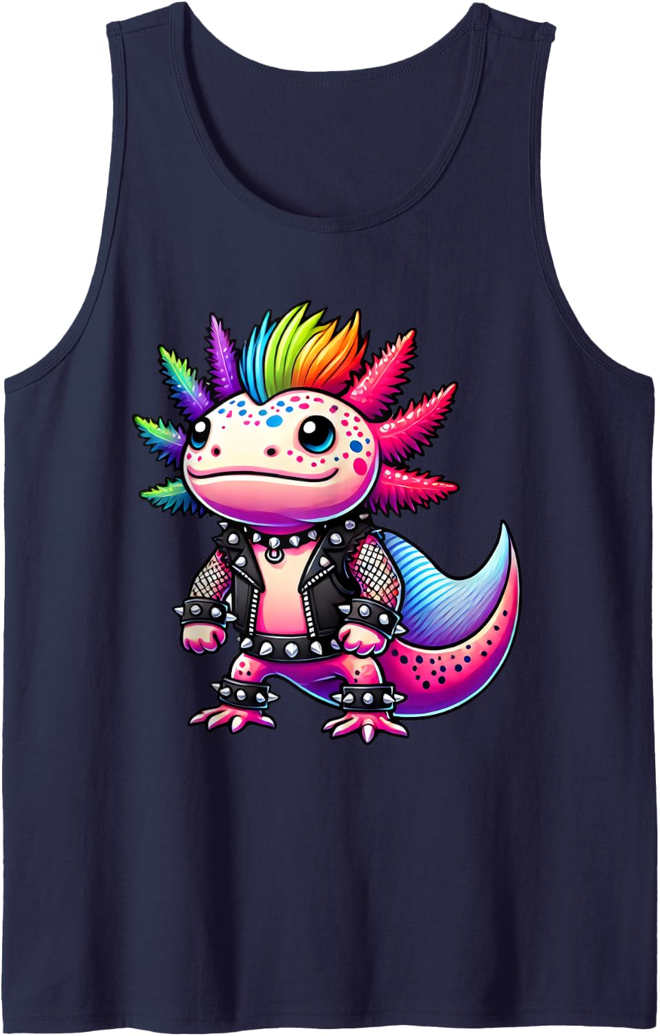 Cute Punk Axolotl, Rock'n Roll Goth Axolotls, Funny Kawaii Tank Top - Navy Blue