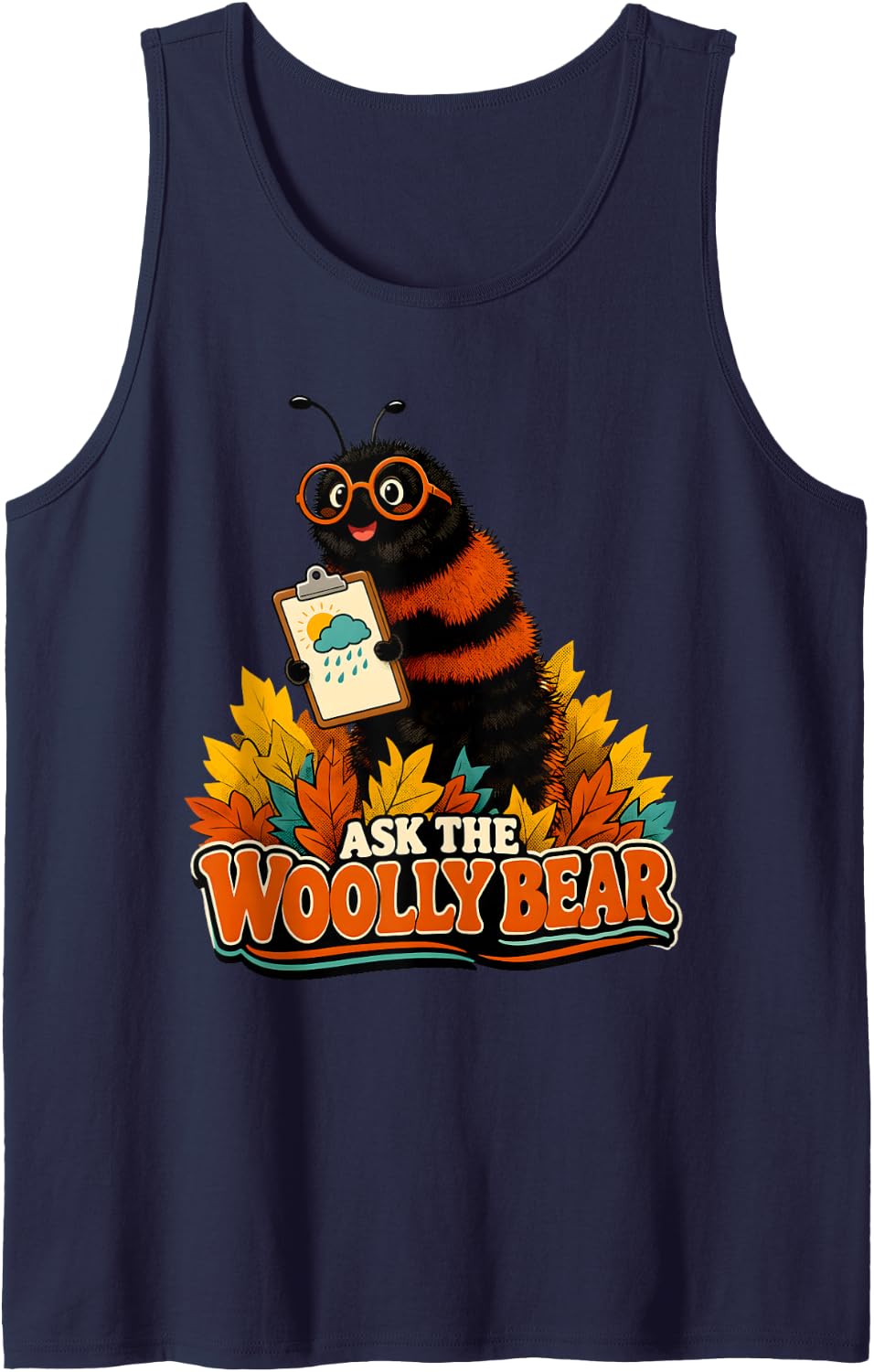 Ask The Woolly Bear Meteorologist Autumn Weather Folklore Sleeveless Tank Top - Navy Blue