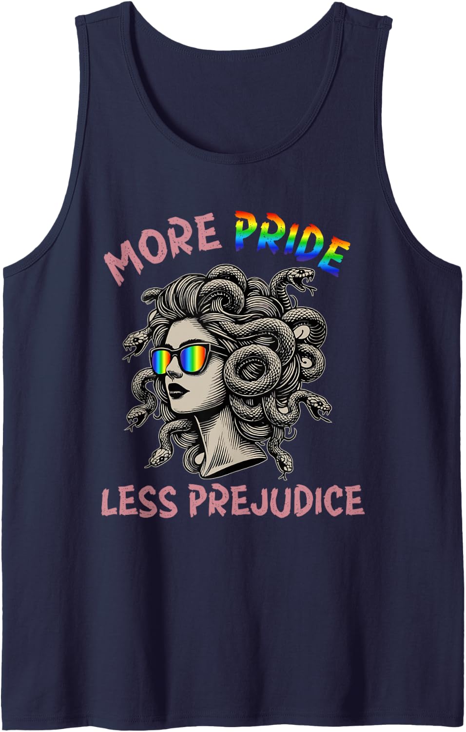 More Pride Less Prejudice LGBT Pride Month Tank Top - Navy Blue