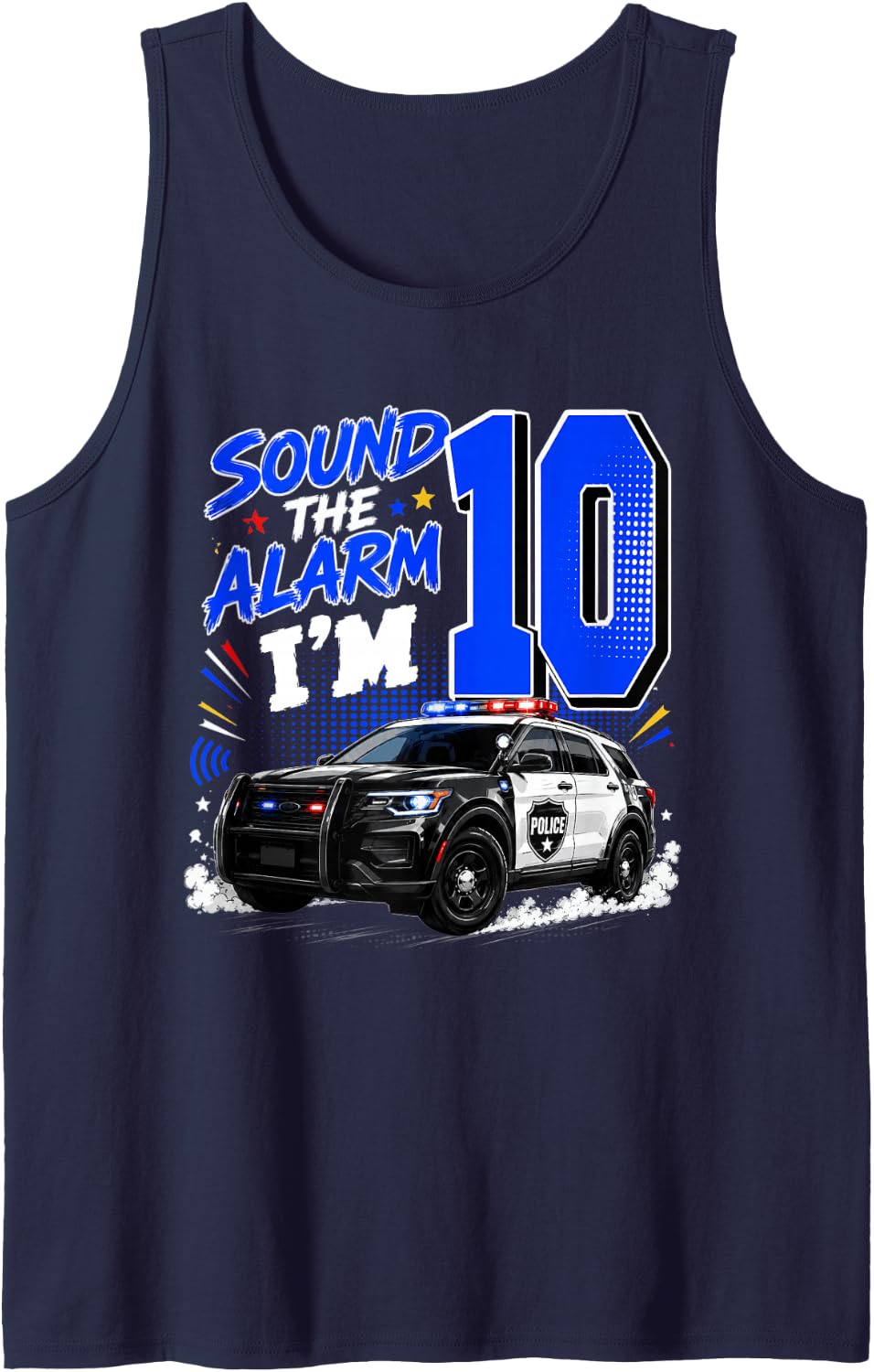 10 Year Old Birthday Police Car 10th Birthday Police Theme Sleeveless Tank Top - Navy Blue
