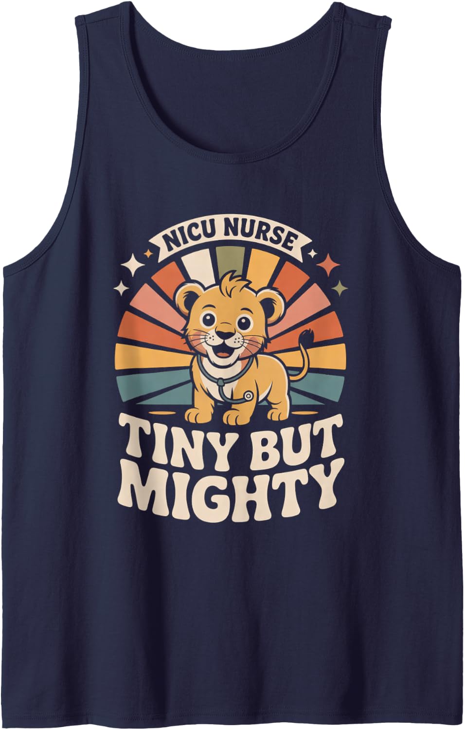 NICU Nurse Tiny But Mighty Neonatal Intensive Care Humor Sleeveless Tank Top - Navy Blue