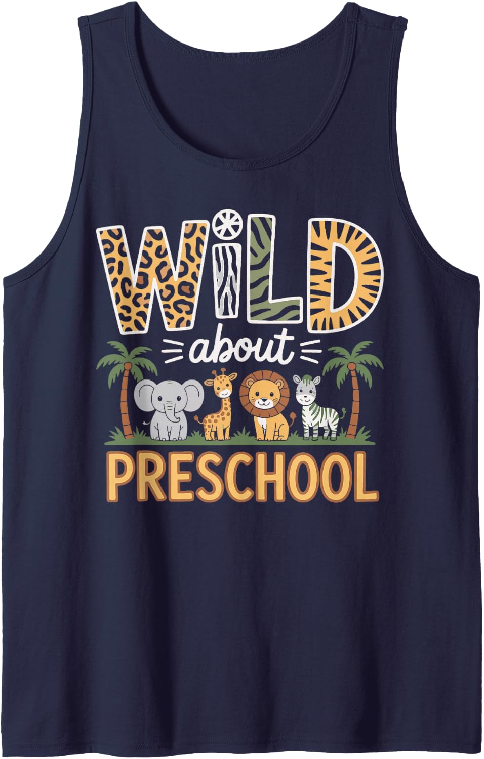 Wild About Pre-K Zoo Animals Zoo for Teachers Students Sleeveless Tank Top - Navy Blue