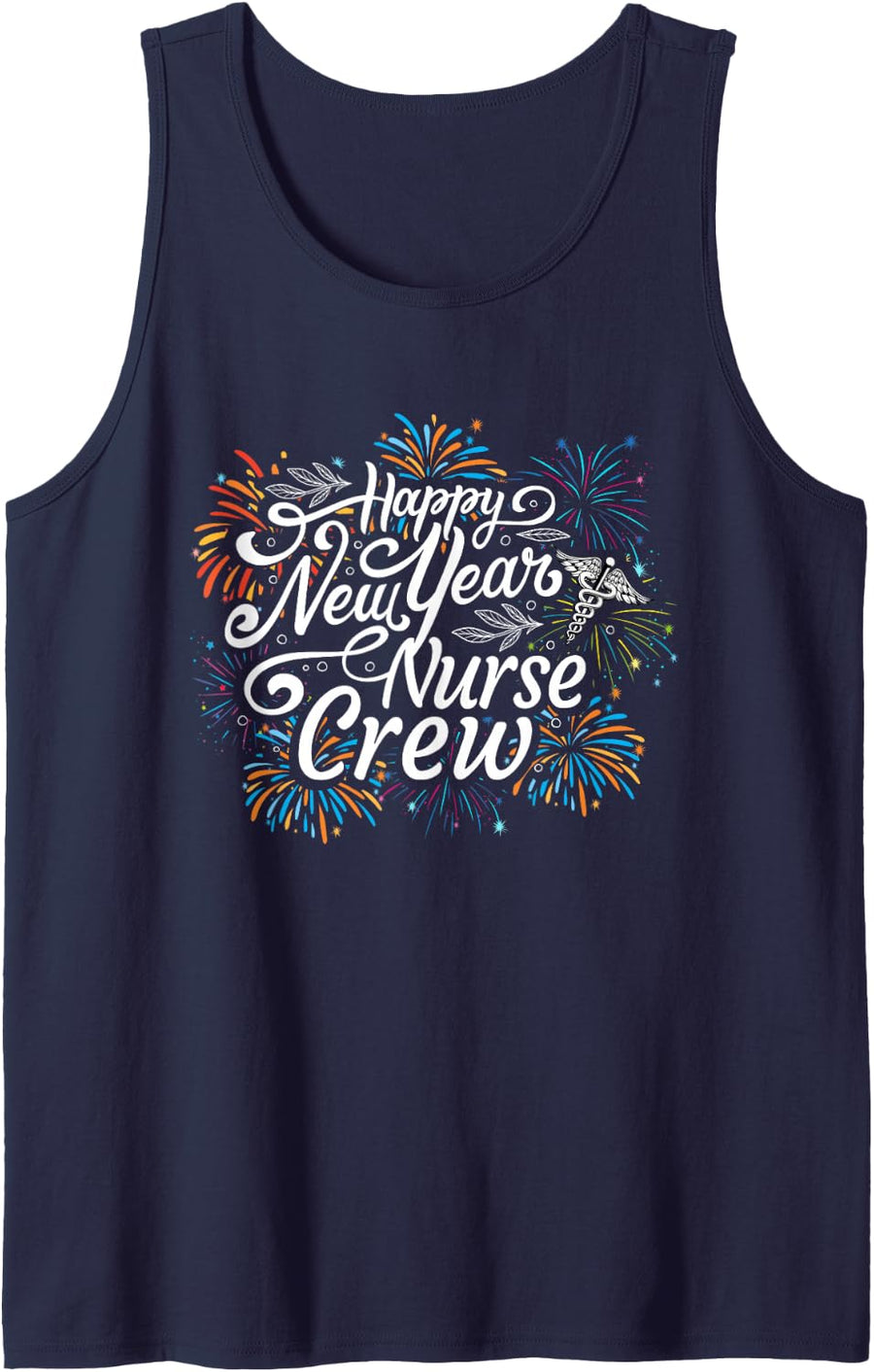 Happy New Year Nurse Crew Fireworks New Year's Eve Party Sleeveless Tank Top - Navy Blue