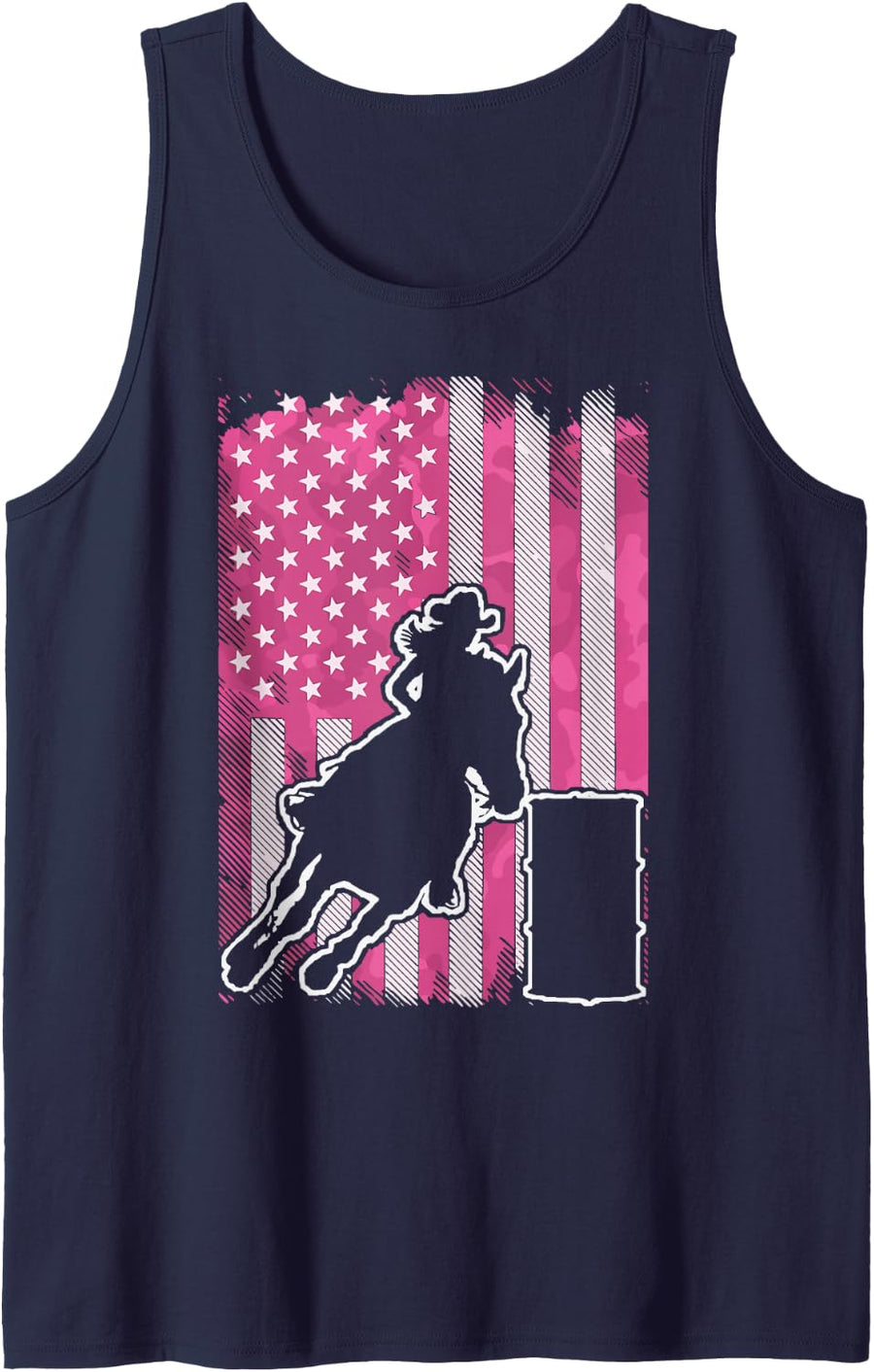 Barrel Racing US Flag Pink Tank Top - Navy Blue