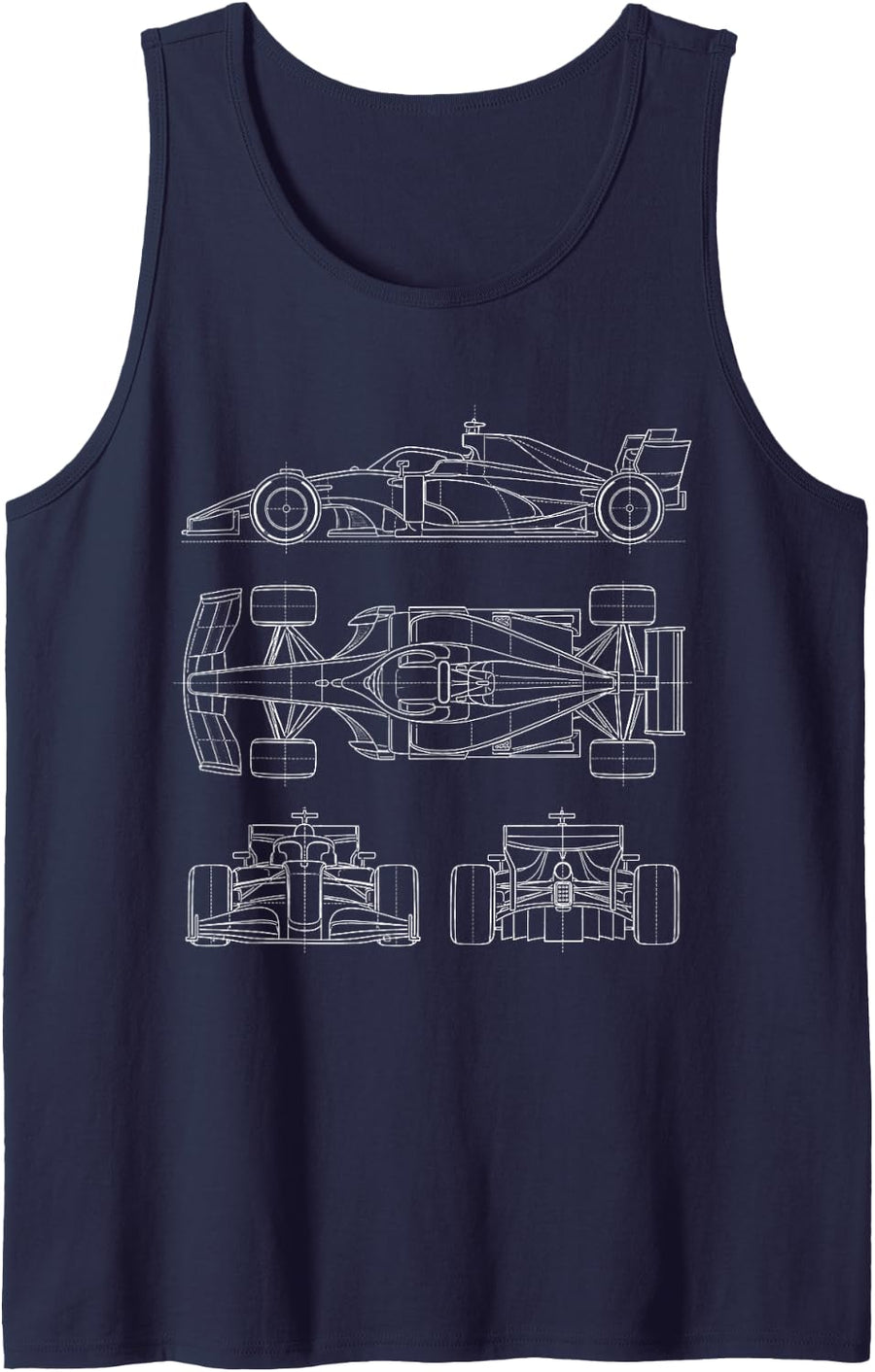 Race Car Blueprint - Motorsport Lover Racing Car Lover Sleeveless Tank Top - Navy Blue