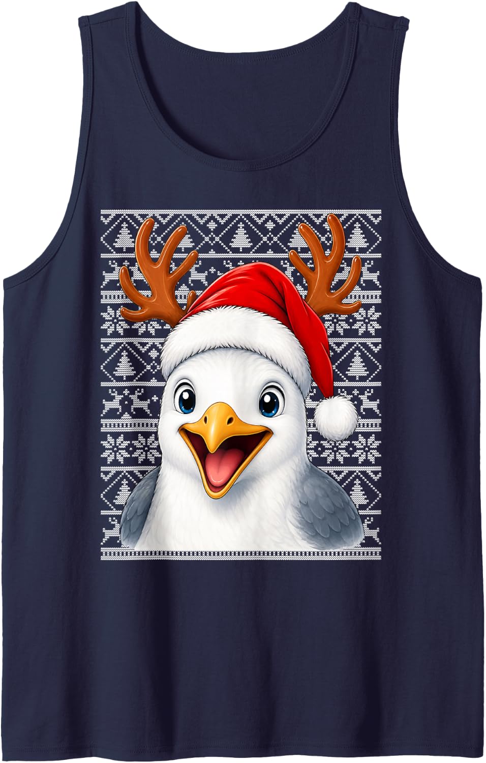 Seagull Bird Christmas Santa Hat Ugly Sweaters Seagull Xmas Sleeveless Tank Top - Navy Blue