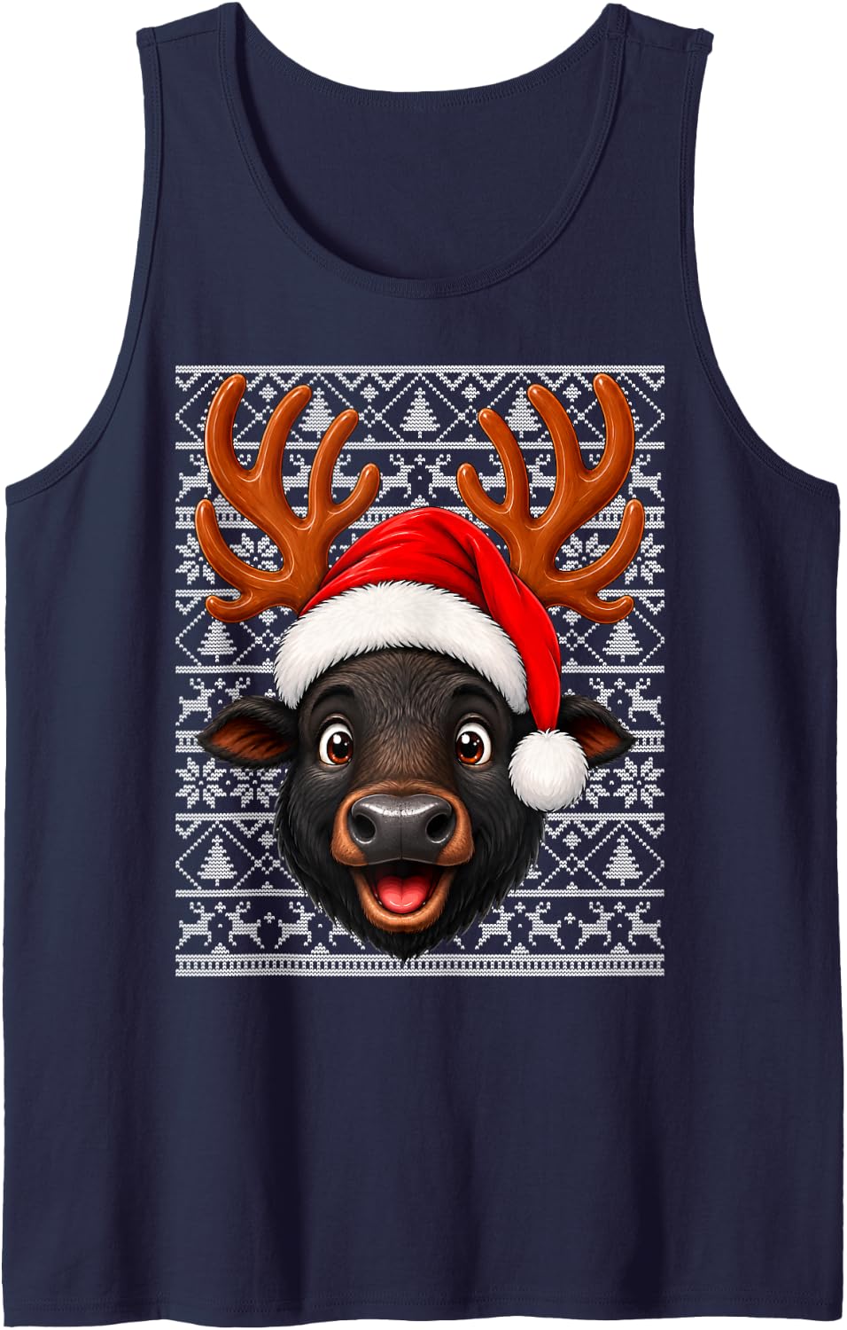 Buffalo Christmas Santa Hat Ugly Sweaters Buffalo Xmas Sleeveless Tank Top - Navy Blue