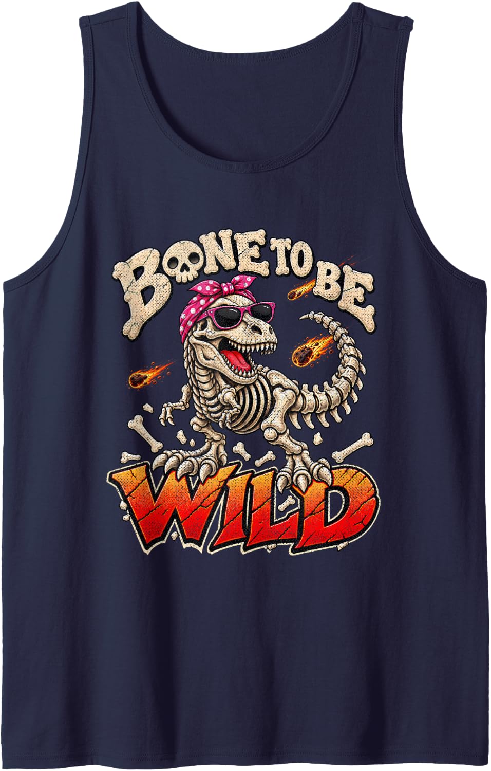 Funny T Rex Skeleton Bones Mom Daughter Girls Dinosaur Sleeveless Tank Top - Navy Blue
