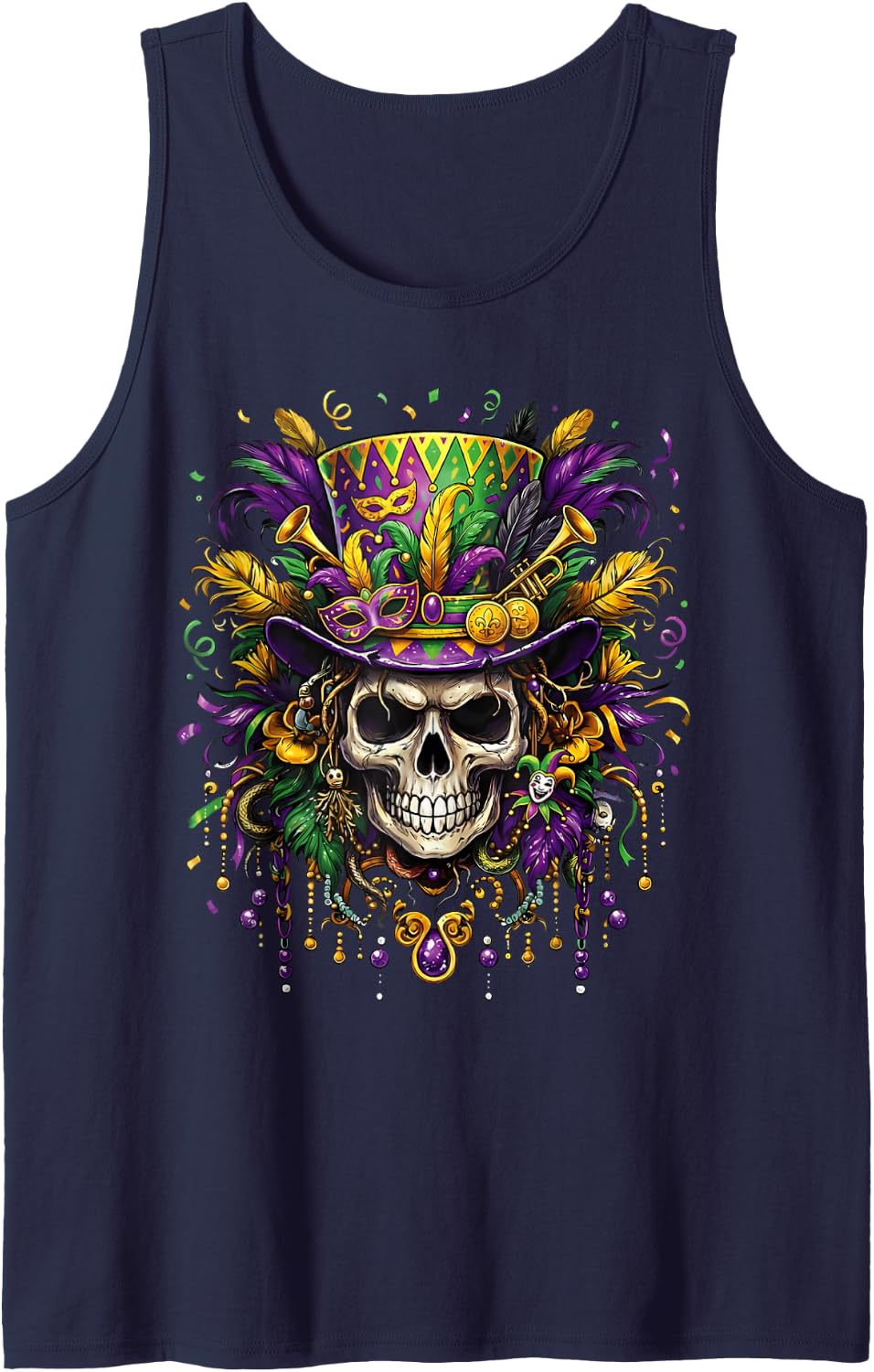 Skull Mardi Gras Men Women Kids Carnival New Orleans Parade Sleeveless Tank Top - Navy Blue