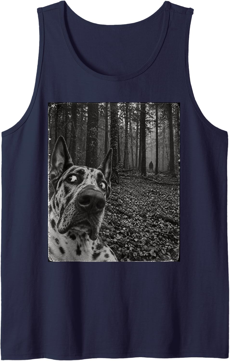 Funny Bigfoot Running After Great Dane Selfie Animal Sleeveless Tank Top - Navy Blue