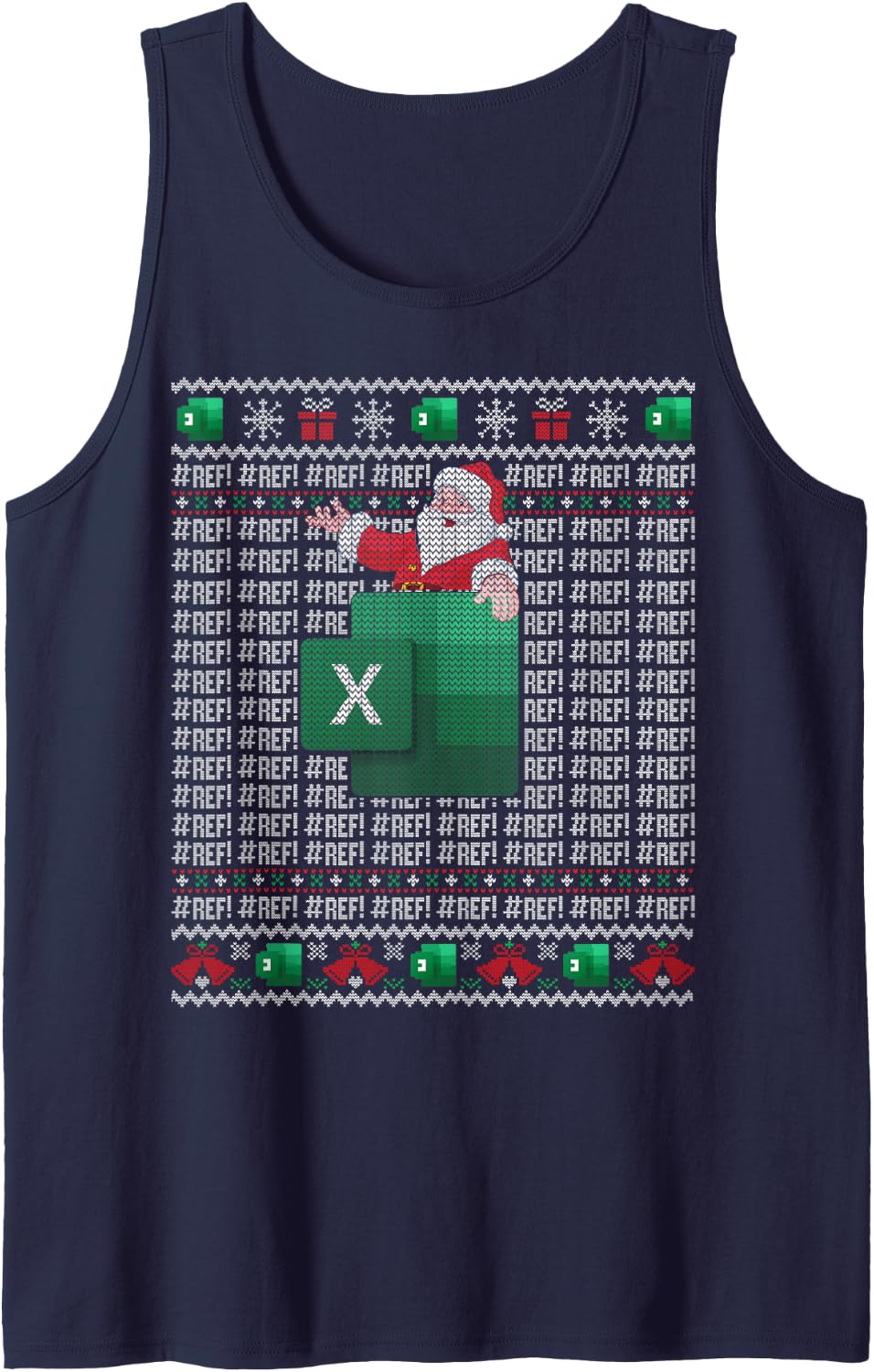 Excel REF Error Spreadsheet Ugly Christmas Sweater Sleeveless Tank Top - Navy Blue