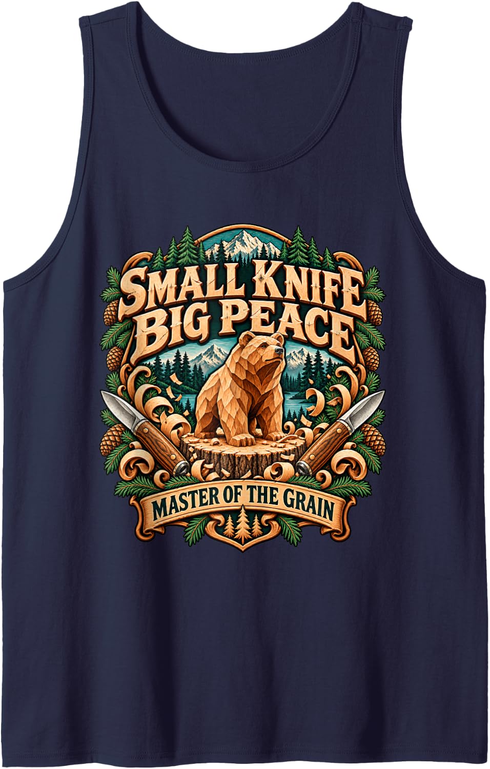 Small Knife Big Peace Master of The Grain Bear Sleeveless Tank Top - Navy Blue