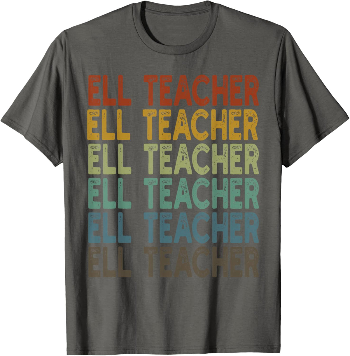 ELL Teacher Retro Repeat English Language School Art T-Shirt - Asphalt Grey