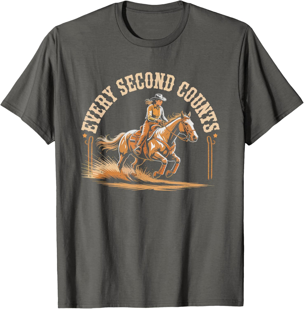 Barrel Racing Mom Stopwatch Every Second Counts Arena T-Shirt - Asphalt Grey