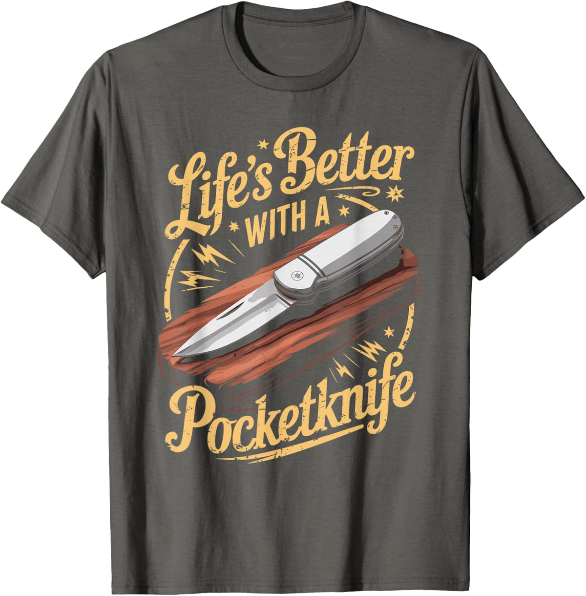 Life's Better With A Pocketknife Funny Whittling T-Shirt - Asphalt Grey