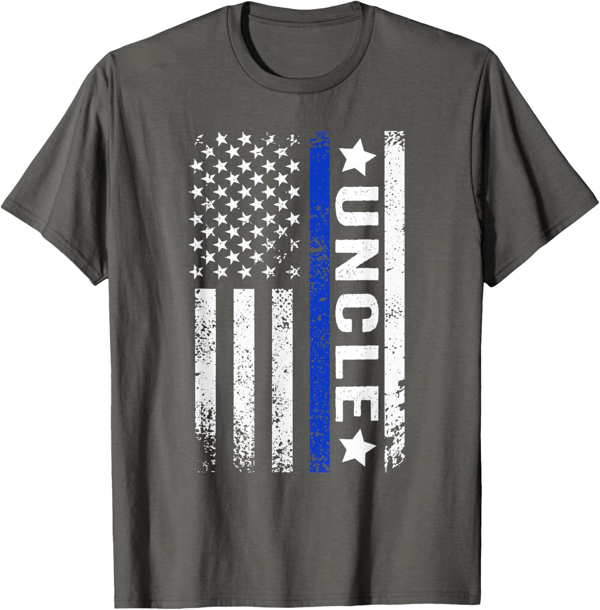 Police Uncle US Flag Uncle of A Police Officer Uncle T-Shirt - Asphalt Grey