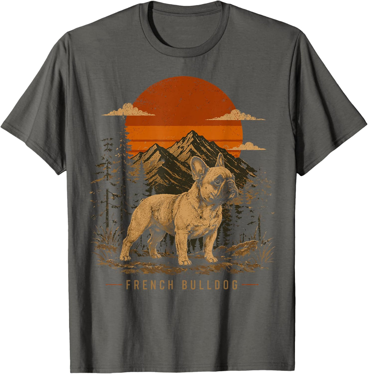 French Bulldog Dog Retro Nature Outdoor Frenchie T-Shirt - Asphalt Grey