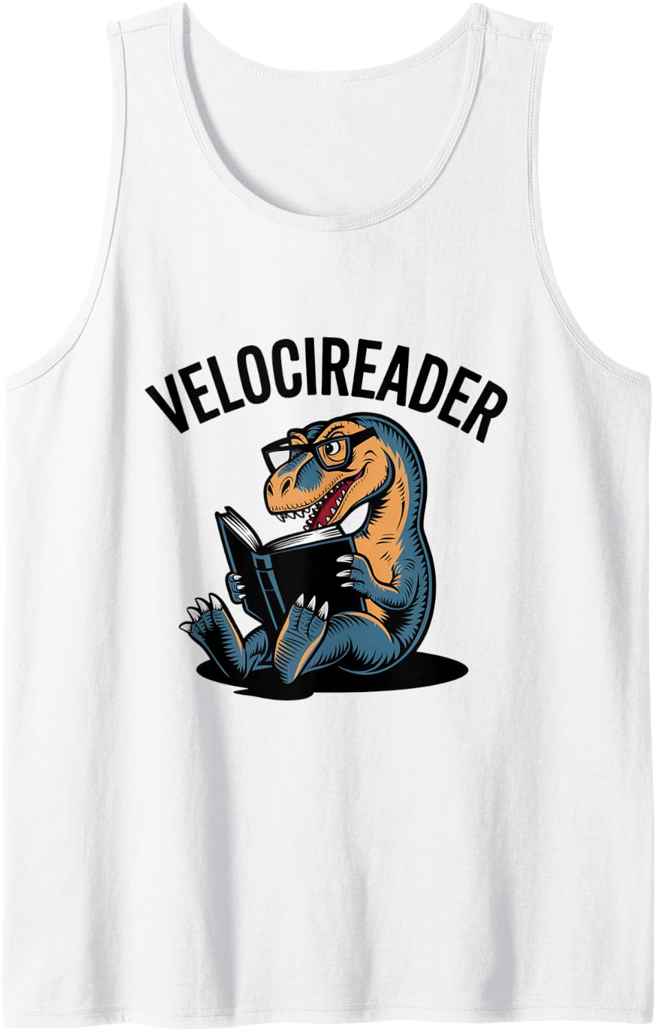 Velocireader Bookworm Dinosaur Reader Prehistoric Reading Sleeveless Tank Top - White