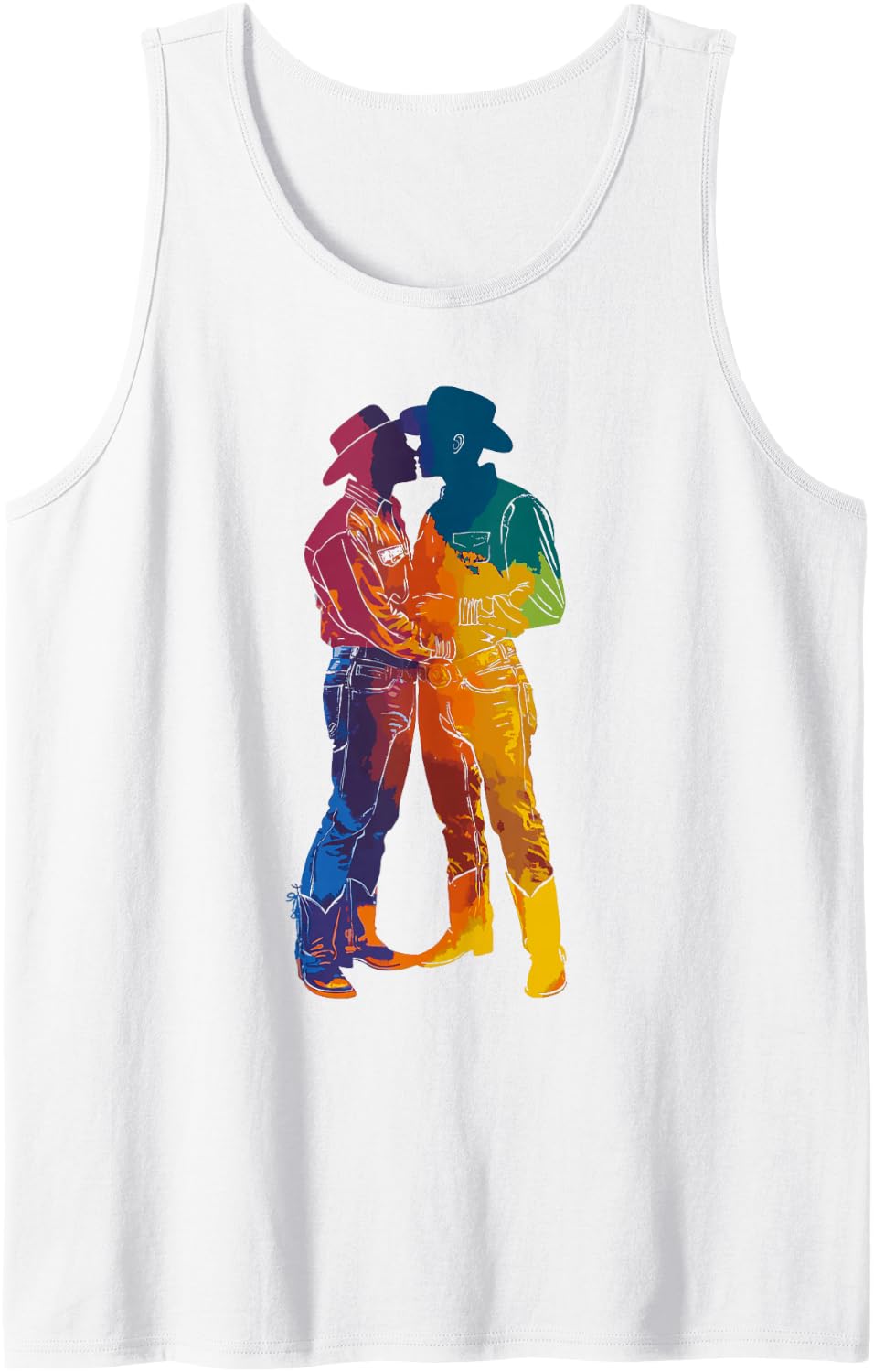 Gay Kissing Cowboys Rainbow Pride Tank Top - White