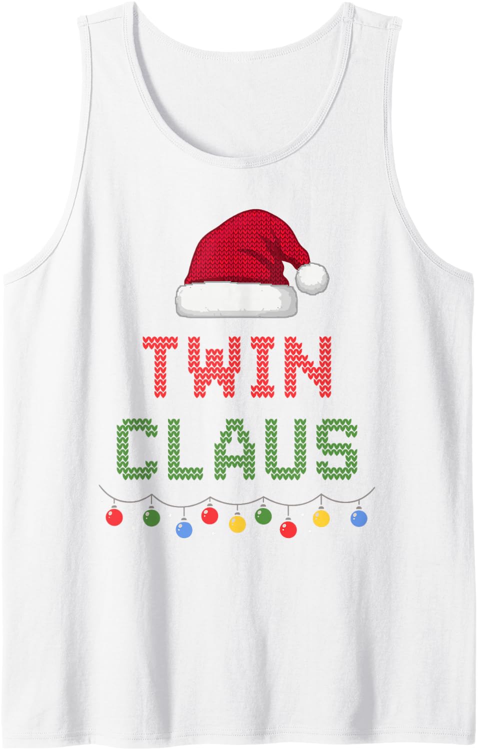 Merry Twin Claus Ugly Christmas Knit Matching Family Men Sleeveless Tank Top - White
