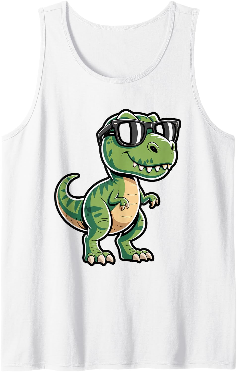 Cool Sunglasses Dinosaur Sunset Sleeveless Tank Top - White
