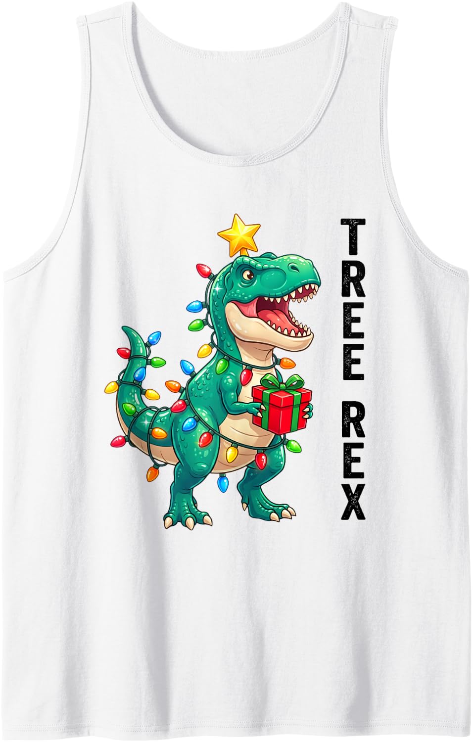 Dinosaur Christmas Tree Rex Light Xmas Holiday T Rex Boys Sleeveless Tank Top - White