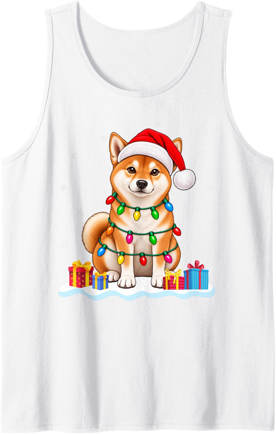 Funny Shiba Inu Dog Christmas Sweater Santa Hat Dog Sleeveless Tank Top - White