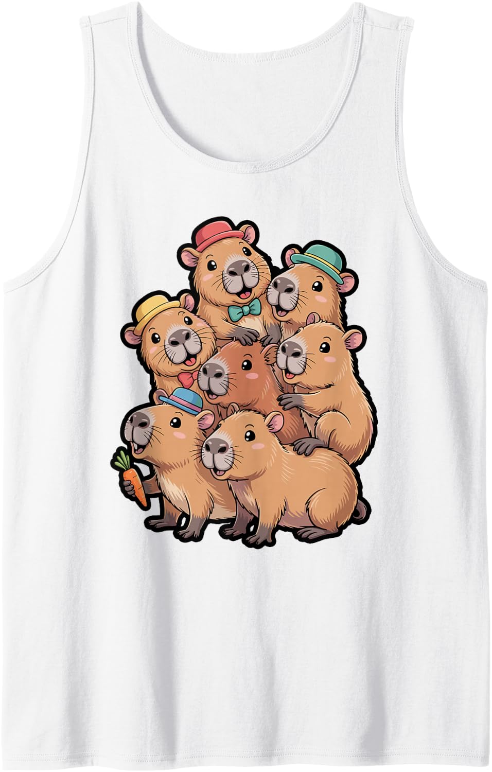 Capybara Circle Selfie Photo Tank Top - White