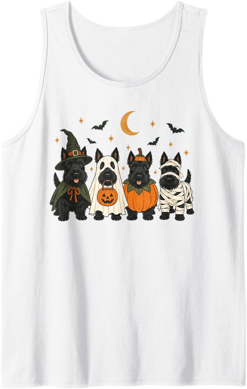 Scottie Dog Halloween Costume Pumpkin Ghost Witch Sleeveless Tank Top - White