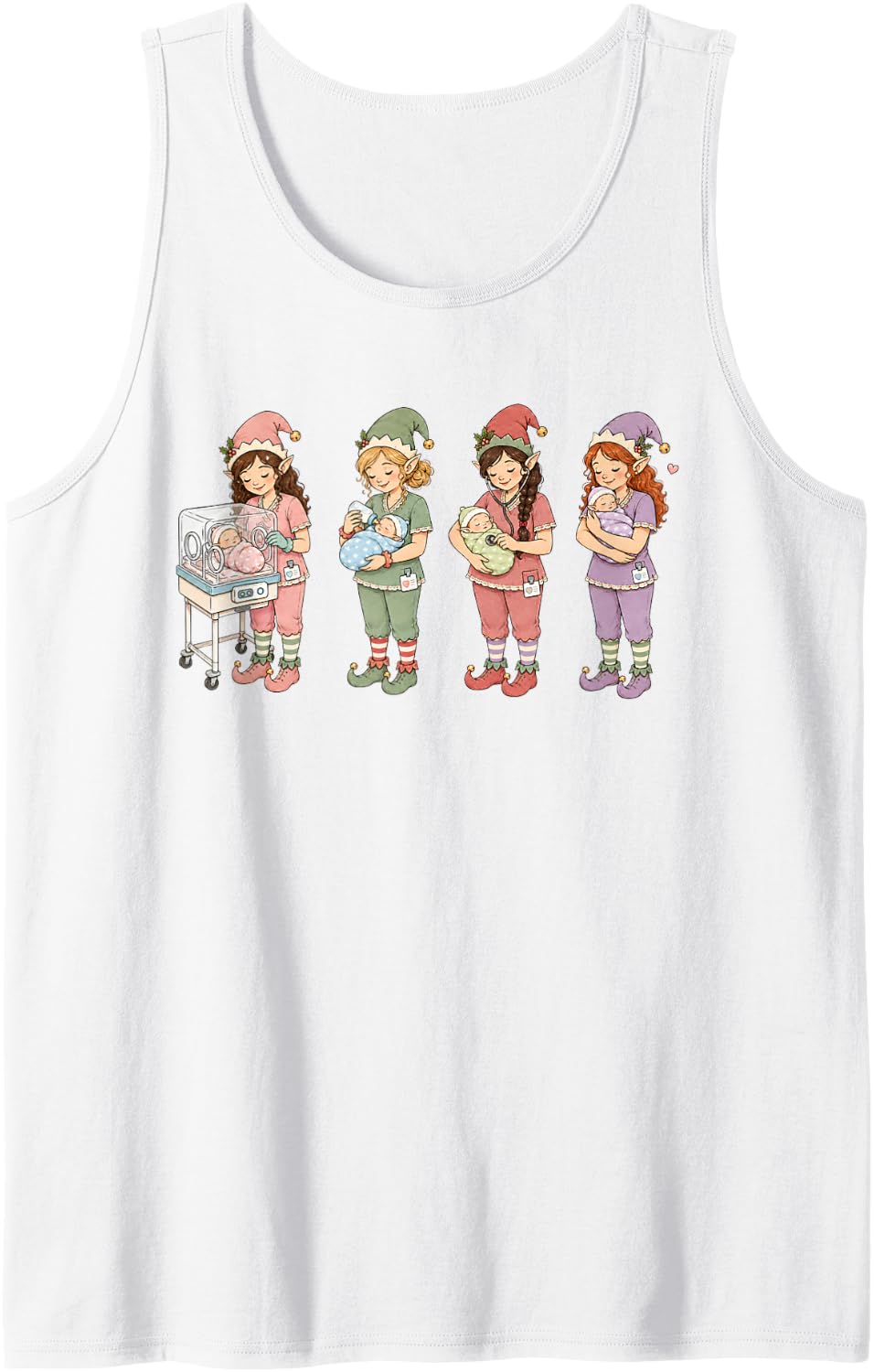 NICU Nurse Elf Elves Christmas Crew Sleeveless Tank Top - White