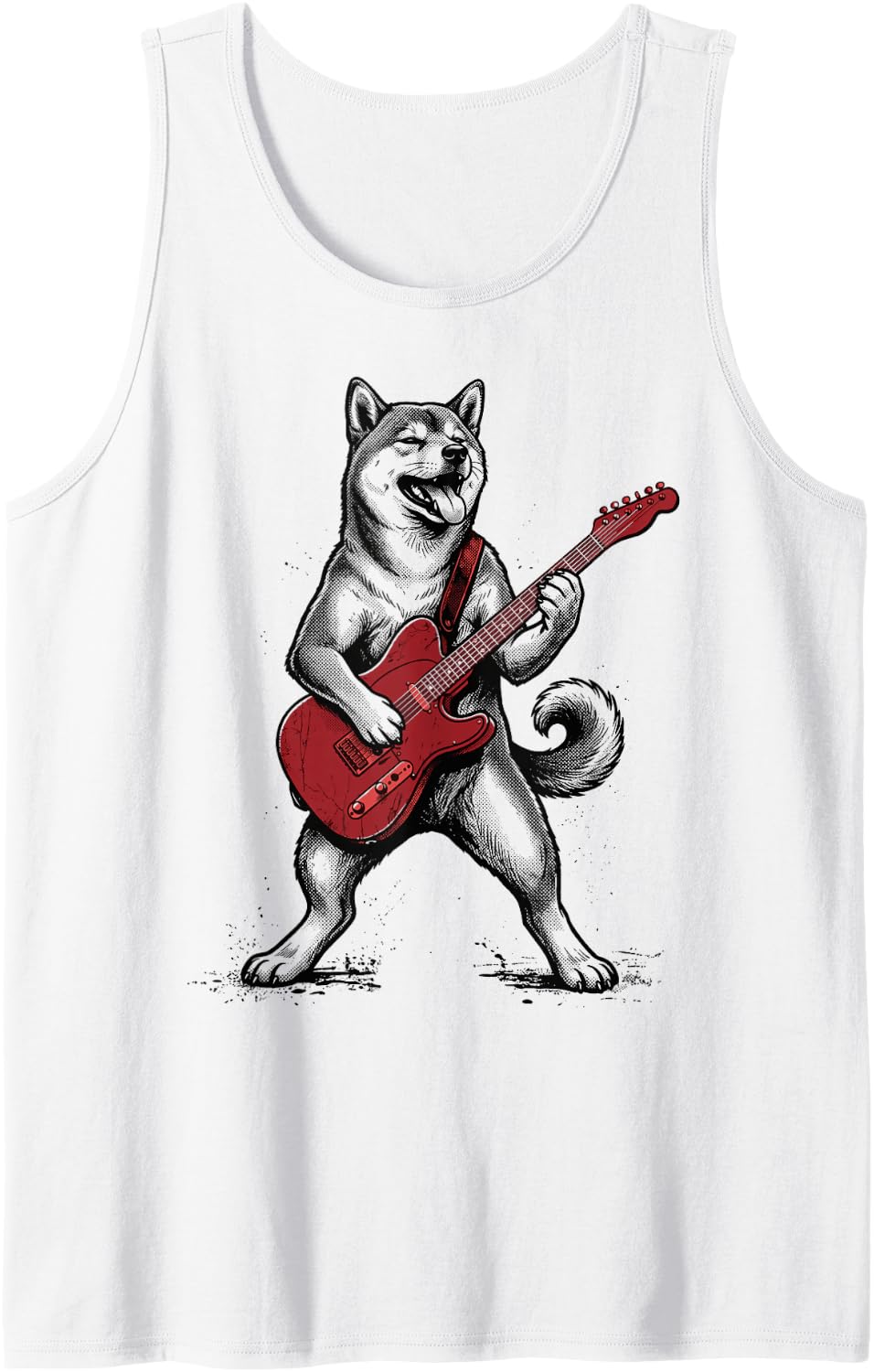 Shiba Inu Playing Guitar Rock Music Sleeveless Tank Top - White