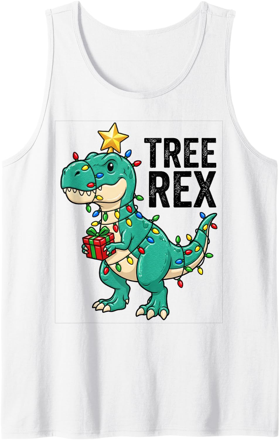 Dinosaur Christmas Tree Rex Light Xmas Funny T Rex Boys Sleeveless Tank Top - White