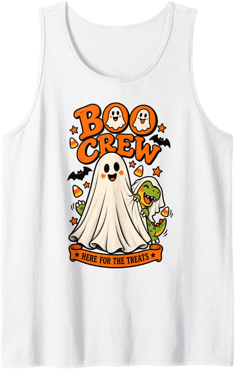 Dinosaur Boo Crew Here for the Treats Halloween Animal Lover Sleeveless Tank Top - White