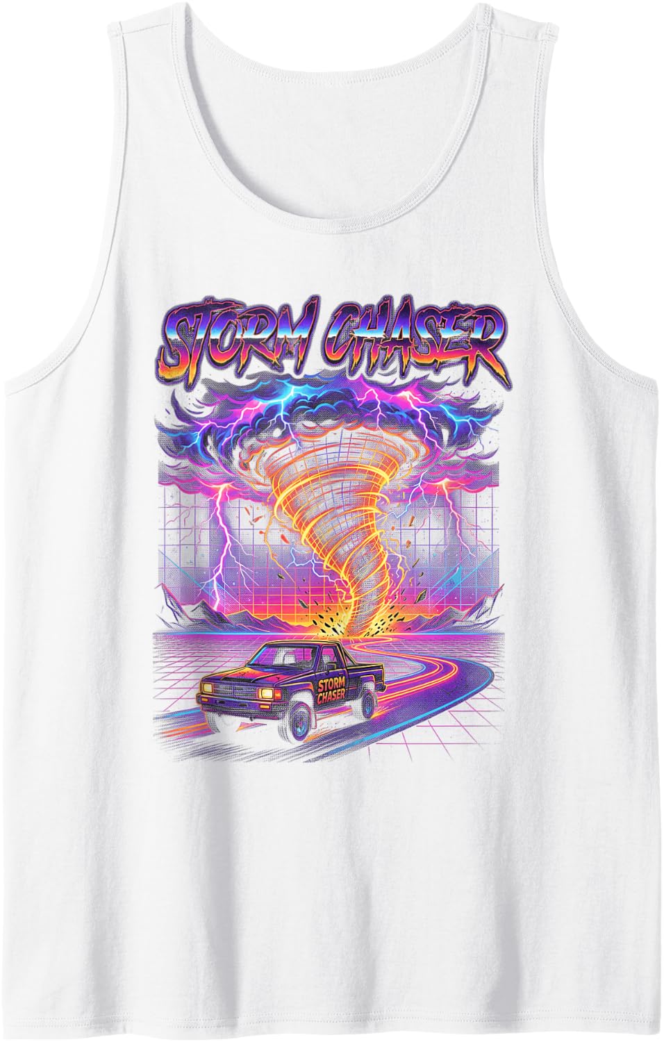 Tornado Chaser Storm Chasing Meteorologist Retro Wave Tank Top - White
