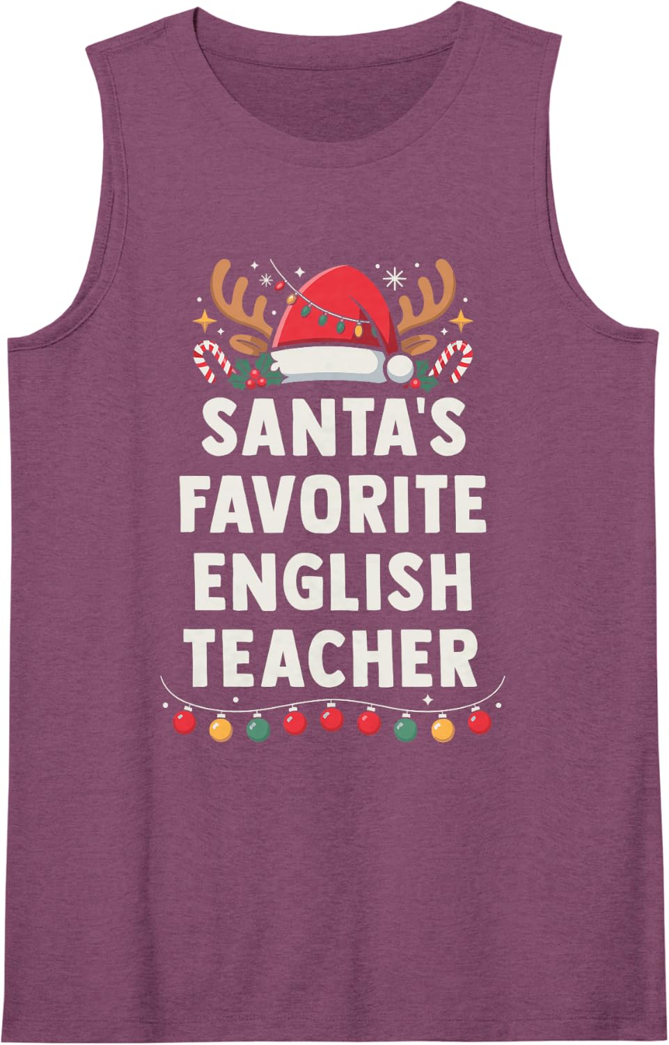 Santa's Favorite English Teacher Funny Holiday Christmas Sleeveless Tank Top - Purple