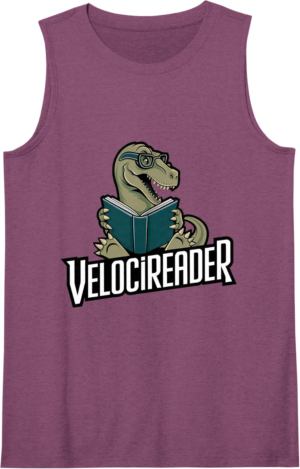 Velocireader Dinosaur Reading Book Bibliophile Bookworm Joke Sleeveless Tank Top - Purple