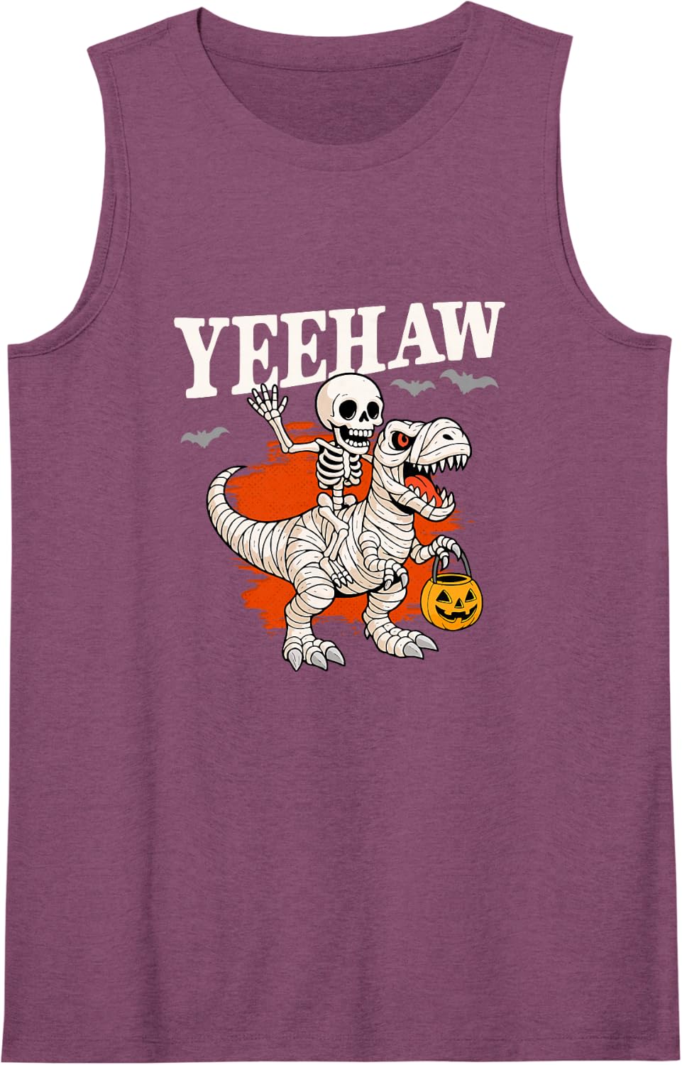 Yeehaw Halloween Skeleton Cowboy Dinosaur Costume Sleeveless Tank Top - Purple