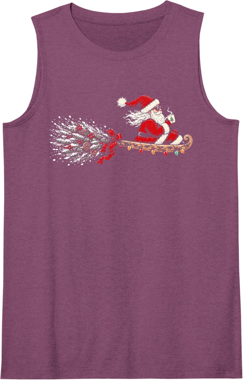 Funny Cool Santa Riding Sled Coffee Christmas Holiday Sleeveless Tank Top - Purple