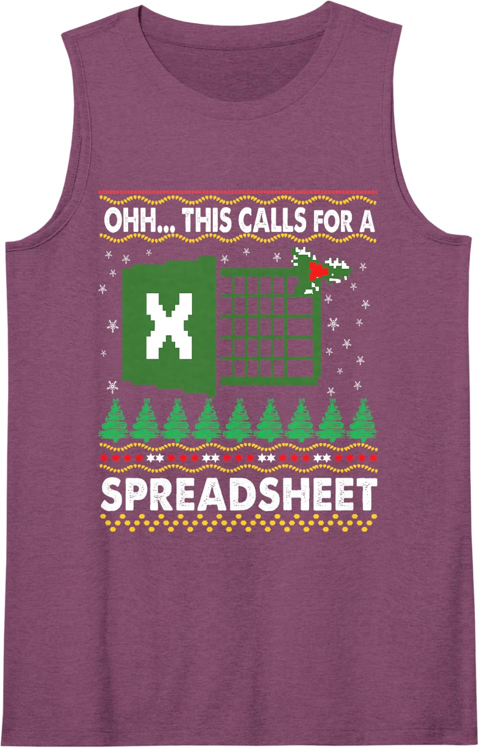 This Calls for a Spreadsheet Ugly Office Christmas Sweater Sleeveless Tank Top - Purple
