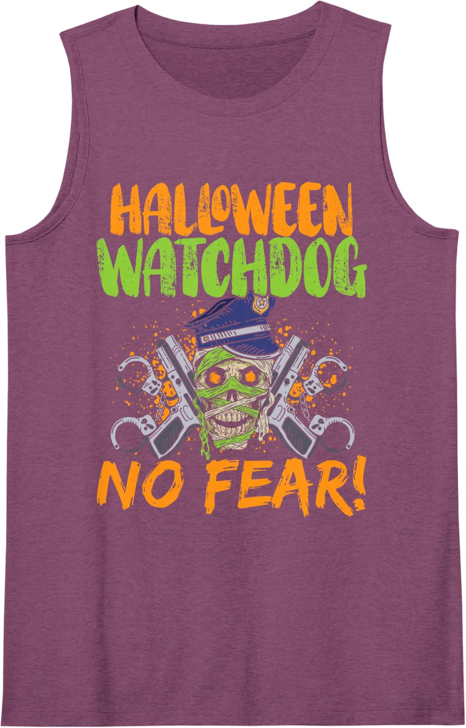 Halloween Watchdog, No Fear! Policeman Spooky Halloween Sleeveless Tank Top - Purple